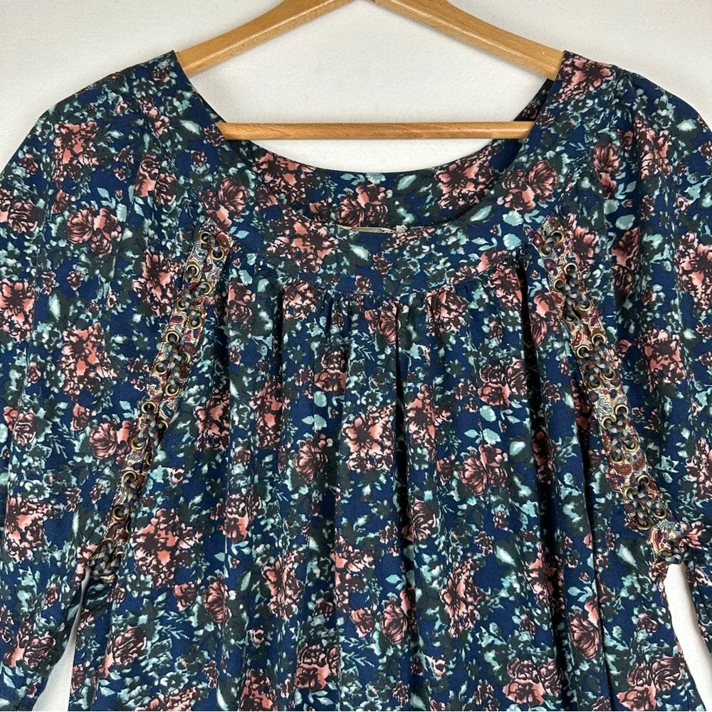 Gimmicks Floral Oversized 3/4‎ Sleeve Peasant Shirt Boho Cottagecore
